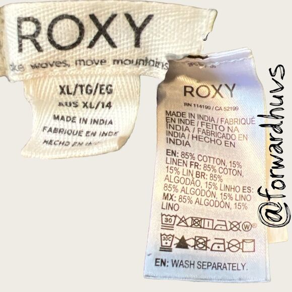 Roxy Oceanside Flared Linen Dark Blue Stripe Pants Size XL - MEASUREMENTS - Picture 3 of 12